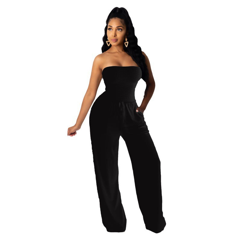 Weitbeiniger Damen Jumpsuit ohne Träger mit Kordelzugbund von berg-feldt