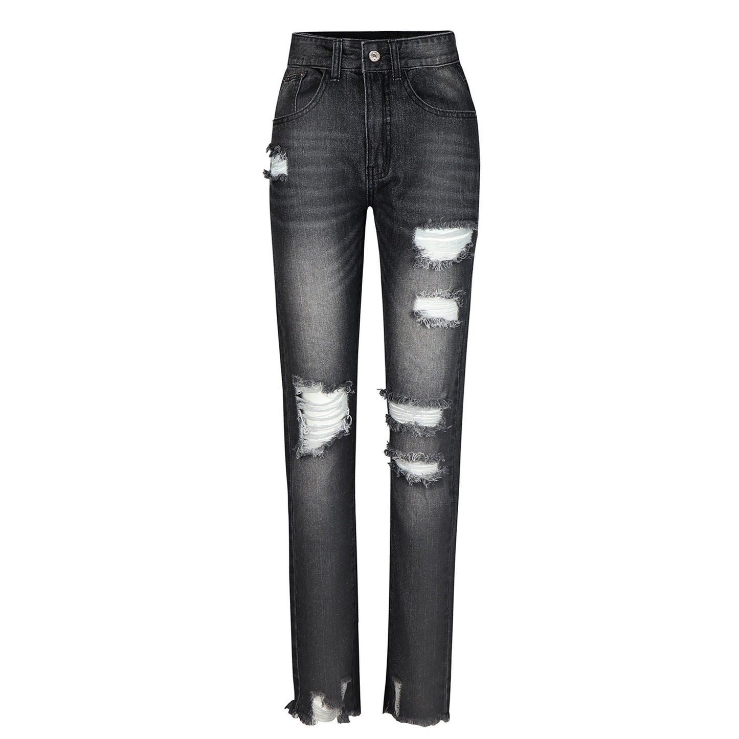Jeans Berg-Feldt pour femme : De haute qualité, coupe droite, taille haute, ourlet brut et légèrement déchirée.