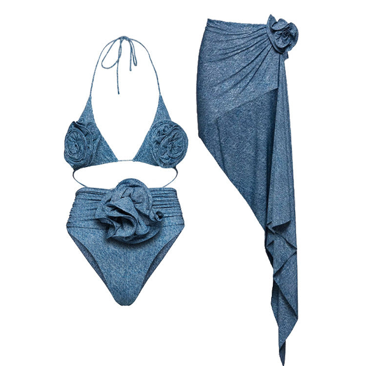 Wickelrock Bikini für Damen mit Blumenmuster, hoch tailliert, berg-feldt