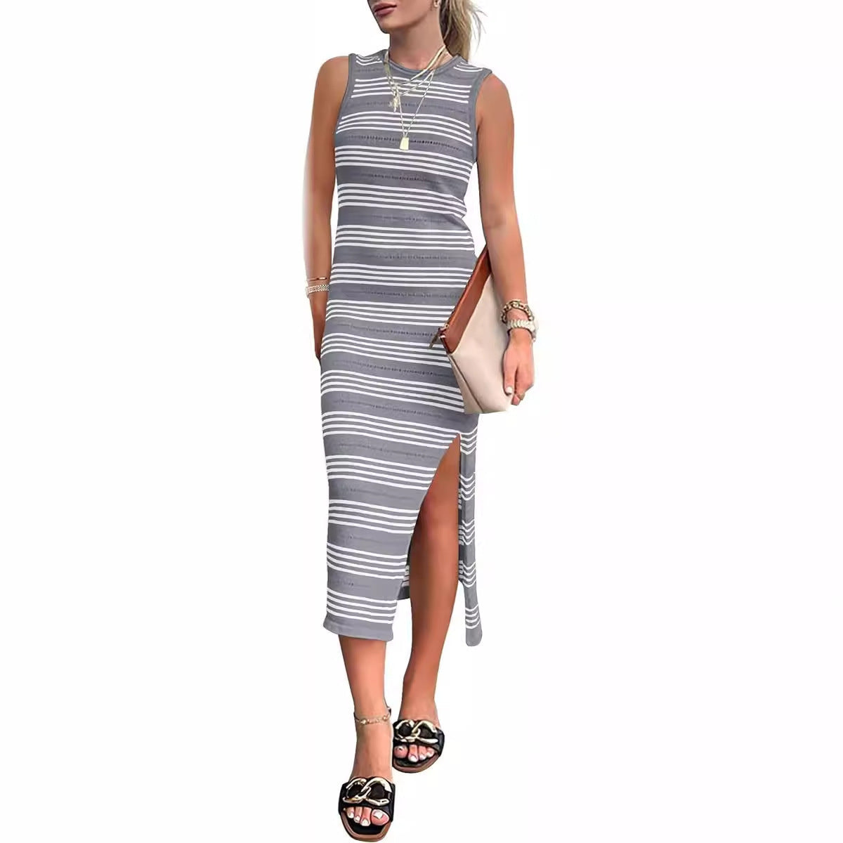 Gestreiftes Midi-Kleid mit Seitenschlitz von berg-feldt für Damen