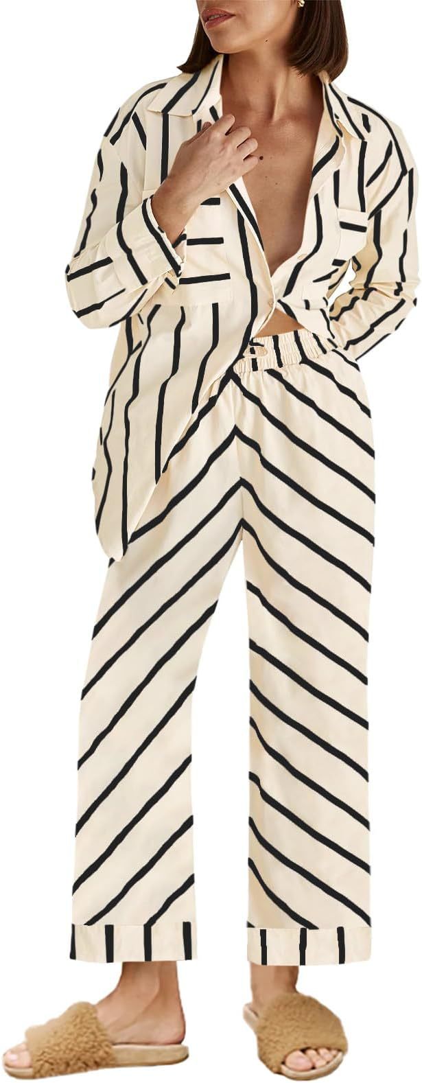 Bequemer Damen Schlafanzug mit Streifen, lockerer Passform und elastischem Bund von berg-feldt