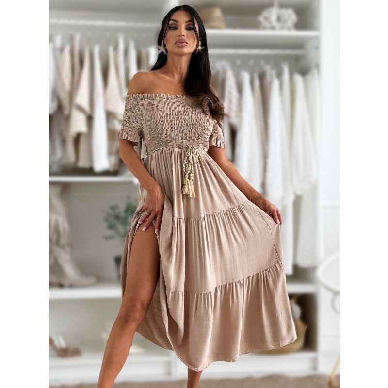 Robe longue pour femme avec bustier froncé et épaules dénudées de berg-feldt