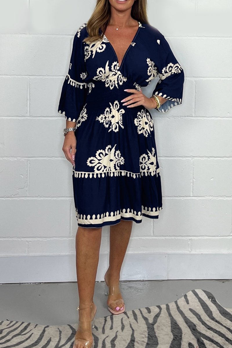 Robe d'été Fudus : florale, manches trois-quarts