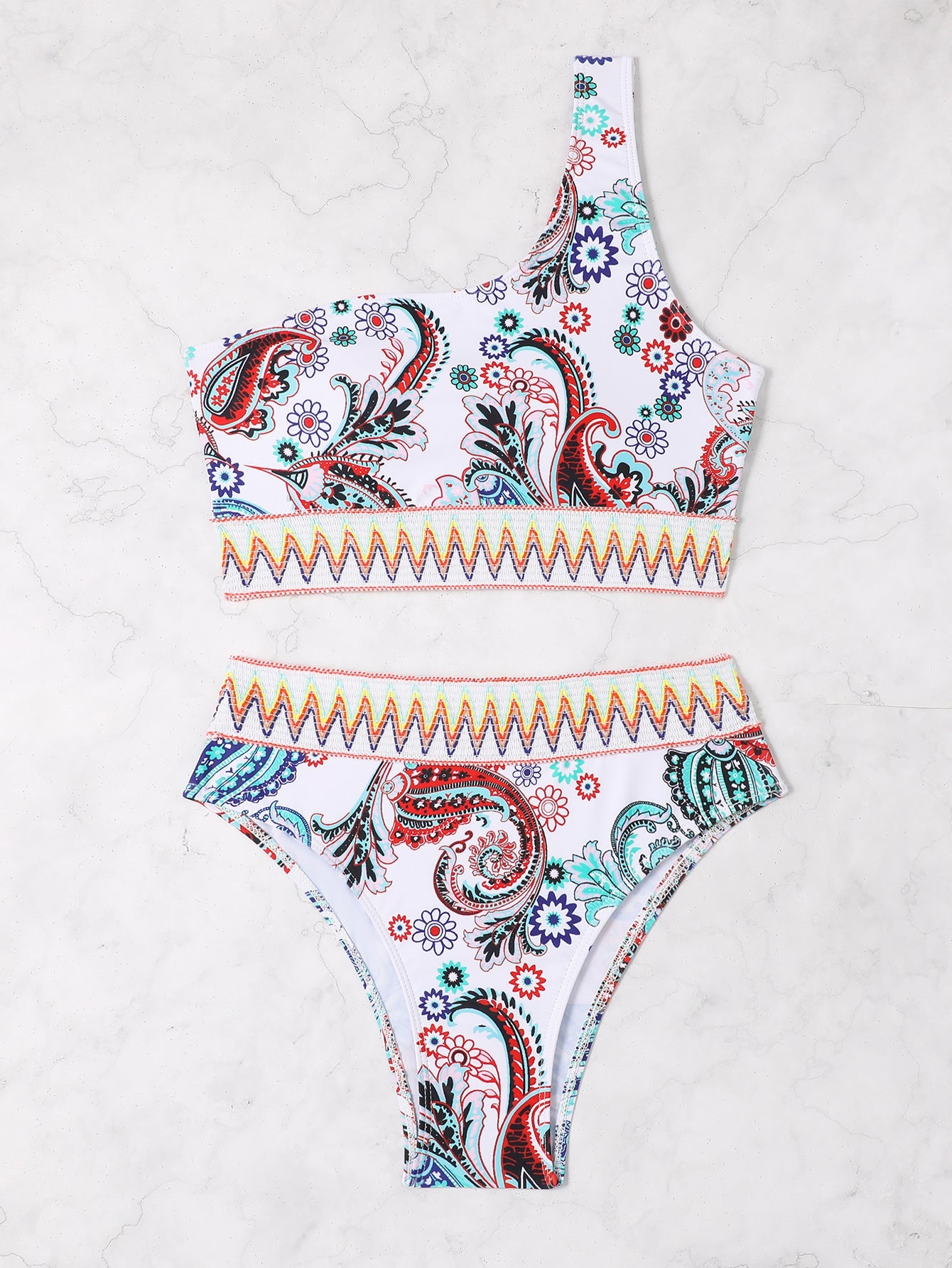 Haut de bikini et bas de bikini asymétriques à motif cachemire Berg-Feldt pour femme