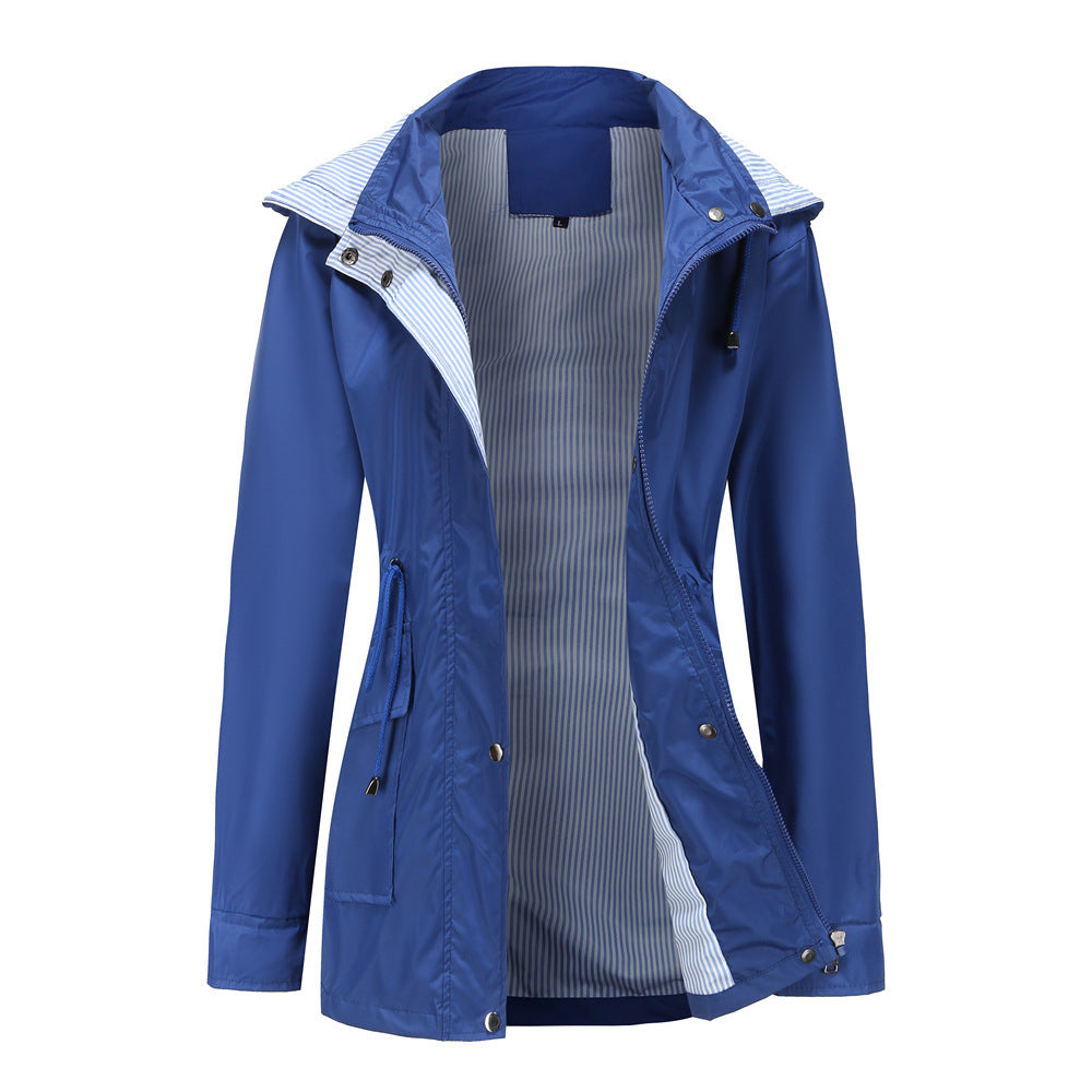 Damen Wetterfeste Regenjacke mit verstellbarem Kapuzenkragen und Taillenzug Berg-Feldt