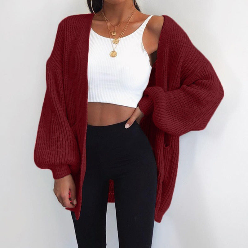 Cardigan en maille épaisse pour femme, coupe ample et manches bouffantes décontractées Berg-Feldt