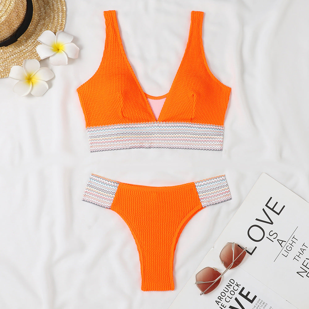 Women's Textured Ribbed Bikini Set with Colorful Striped Accents by berg-feldt
