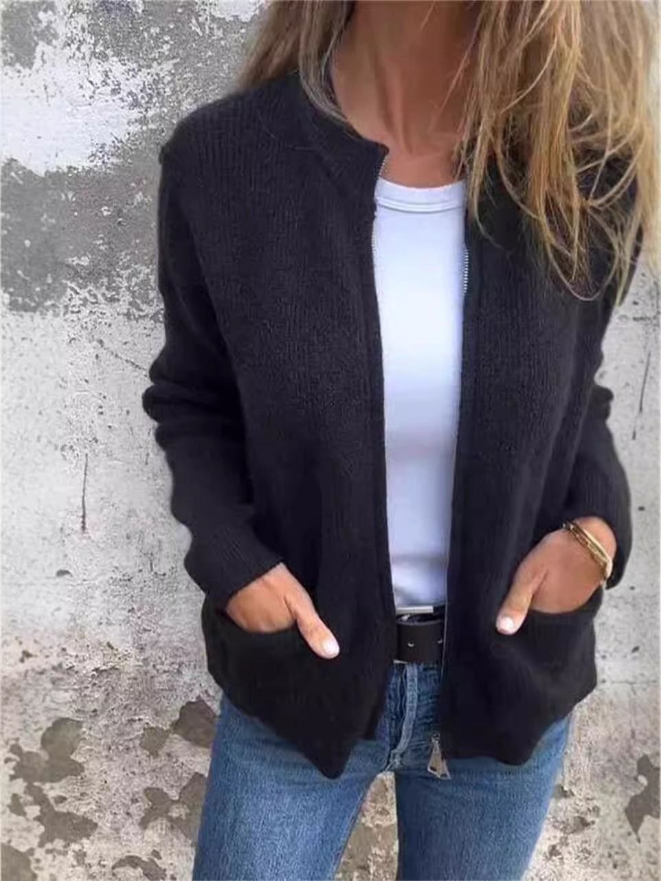 Berg-Feldt | Reißverschlussjacke - Lockere Passform - Rippstrick - Stehkragen - Lässige Taschen