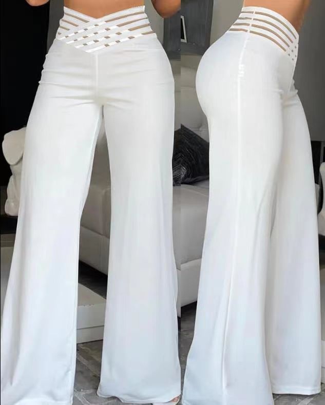 Weite Damen-Freizeit Hose mit hohem Bund und Gürtel