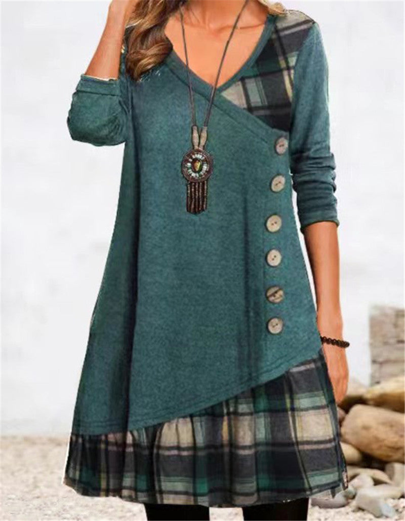 Robe décontractée asymétrique pour femme avec ourlet à carreaux et détails boutonnés Berg-Feldt