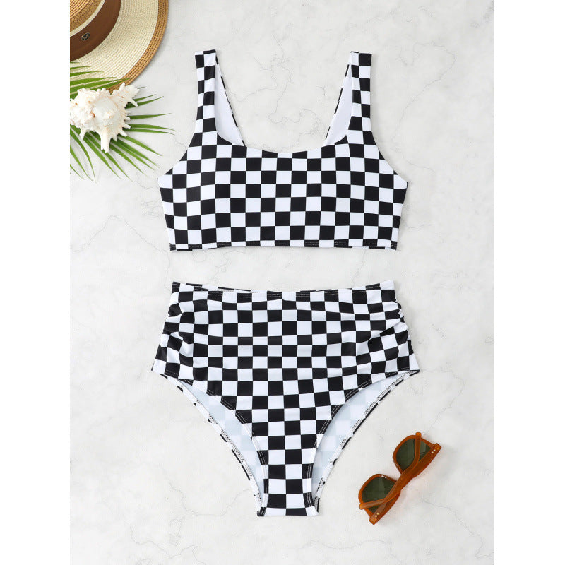 Hochwertiger Damen Bikini mit Karomuster und hoher Taille von berg-feldt
