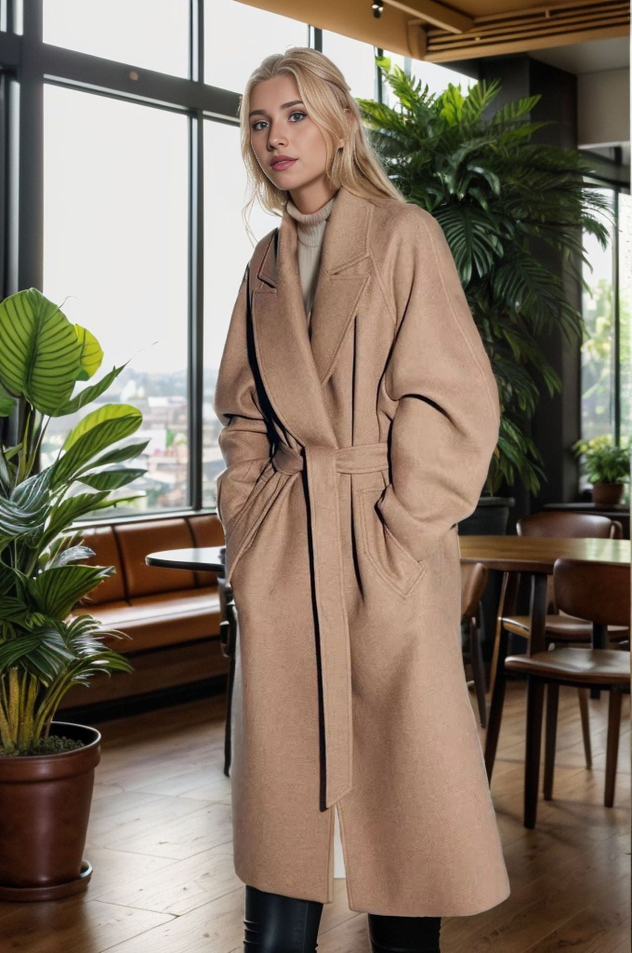 Manteau élégant en laine pour femme avec ceinture et manches larges Berg-Feldt
