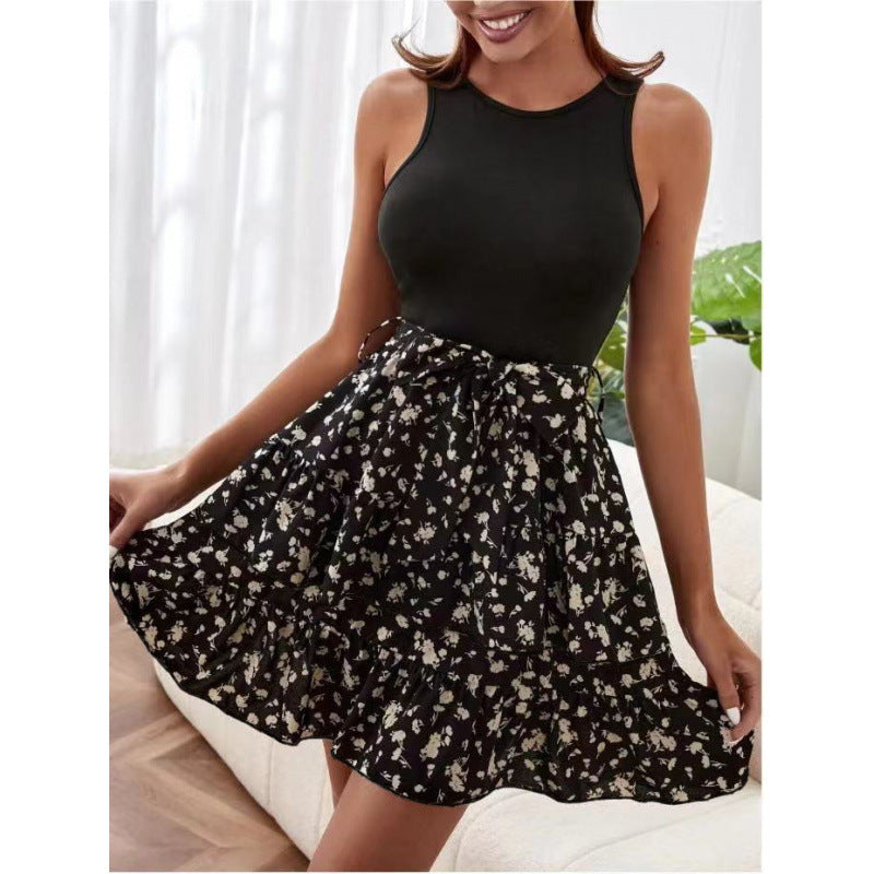 Robe patineuse sans manches à volants avec motif floral pour femme, berg-feldt