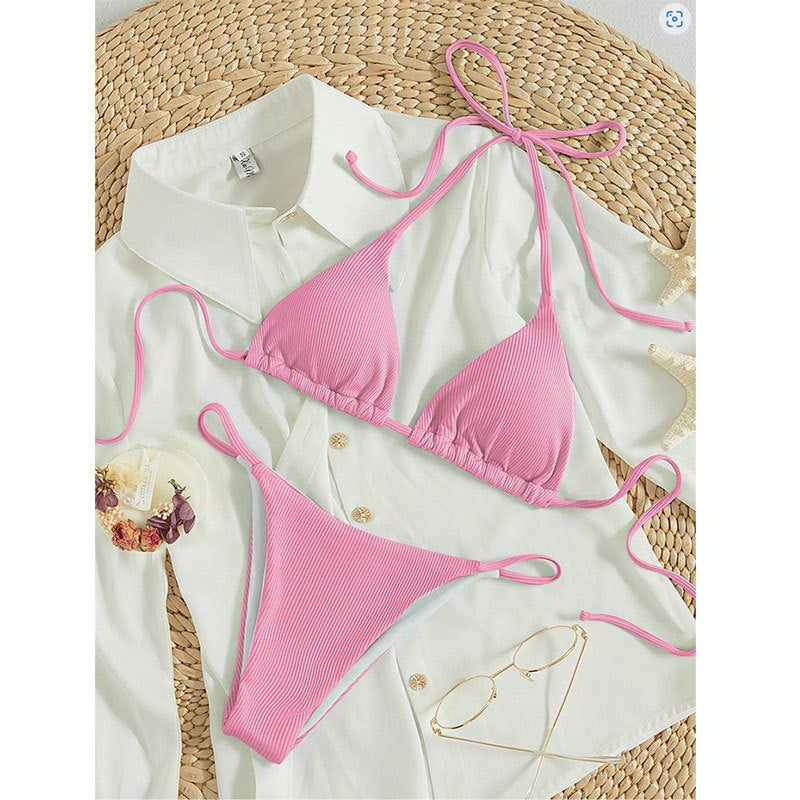 Ensemble de bikini en tricot côtelé pour femme avec hauts triangle et bretelles réglables, par berg-feldt