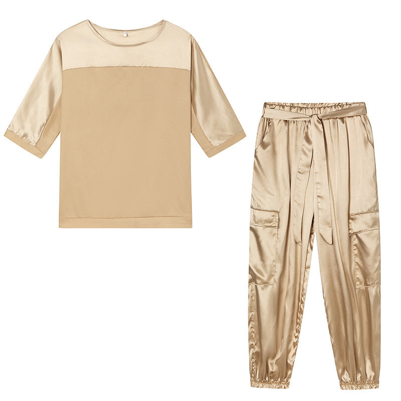 Ensemble de salon en satin Berg-Feldt pour femmes avec pantalon cargo