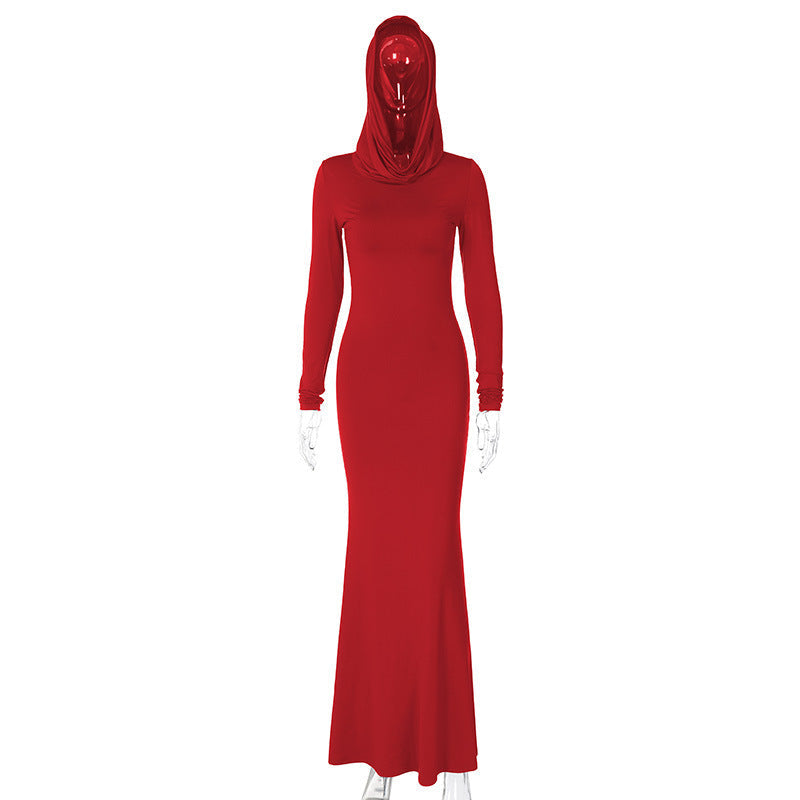 Hochwertiges Damen Maxi Kleid mit Kapuze, Langarm und Stretchmaterial von berg-feldt