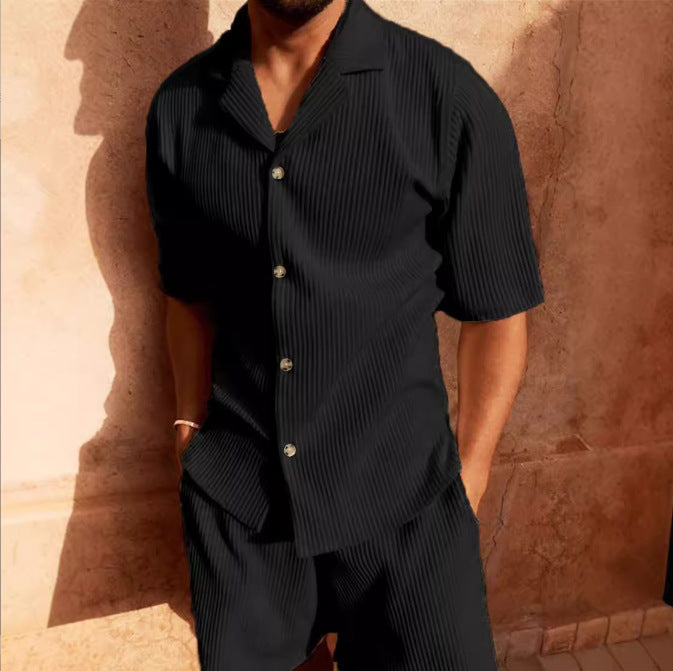 Ensemble pour homme à manches courtes en tissu côtelé respirant avec patte de boutonnage moderne Berg-Feldt