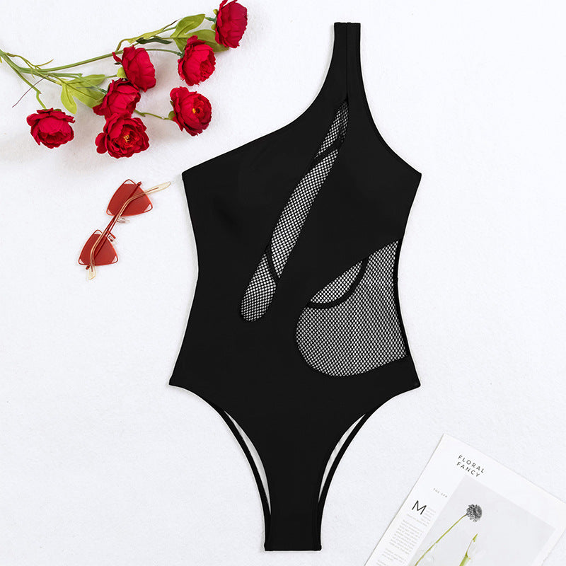 Asymmetrischer Damen-Badeanzug mit atmungsaktivem Netz und berg-feldt Design