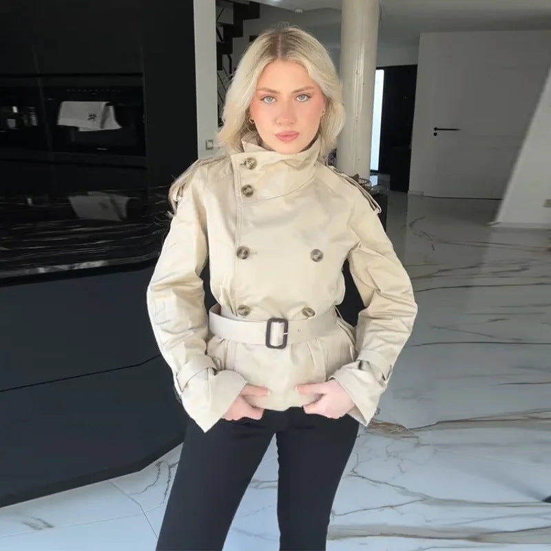 Trench-coat court élégant à double boutonnage avec ceinture pour femme Berg-Feldt