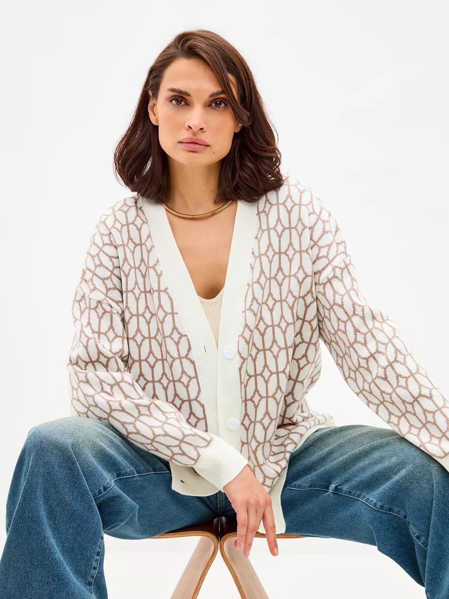 Bequemer Damen-Strickcardigan mit modernem geometrischem Muster von berg-feldt