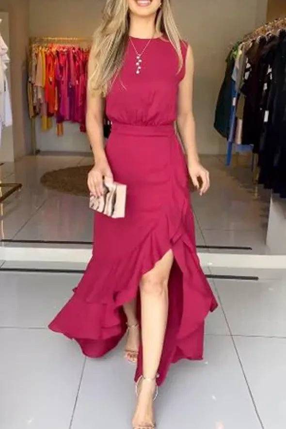 Asymmetrisches Maxikleid mit hohem Schlitz und Rüschen-Saum von berg-feldt