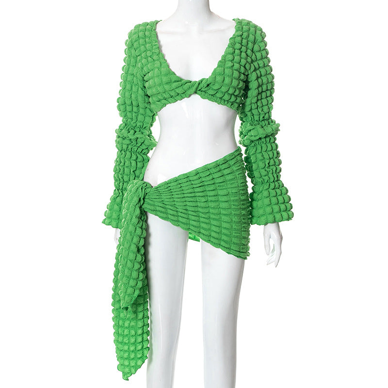 Women's Textured Wrap Top with Cut-Outs by berg-feldt