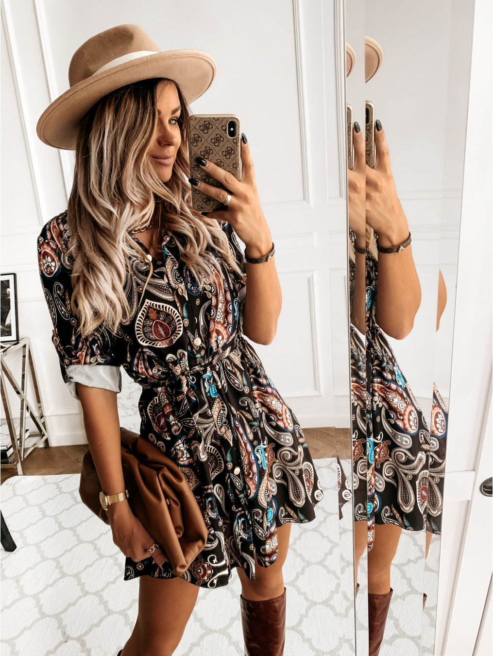 Robe chemisier à motif géométrique et taille nouée Berg-Feldt pour femmes