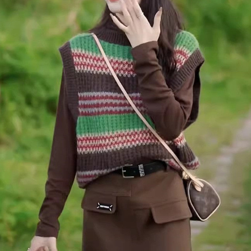 Damen lässiger Strickoversize-Pullover mit buntem Streifenmuster und ärmellosem Design Berg-Feldt - Berg-Feldt