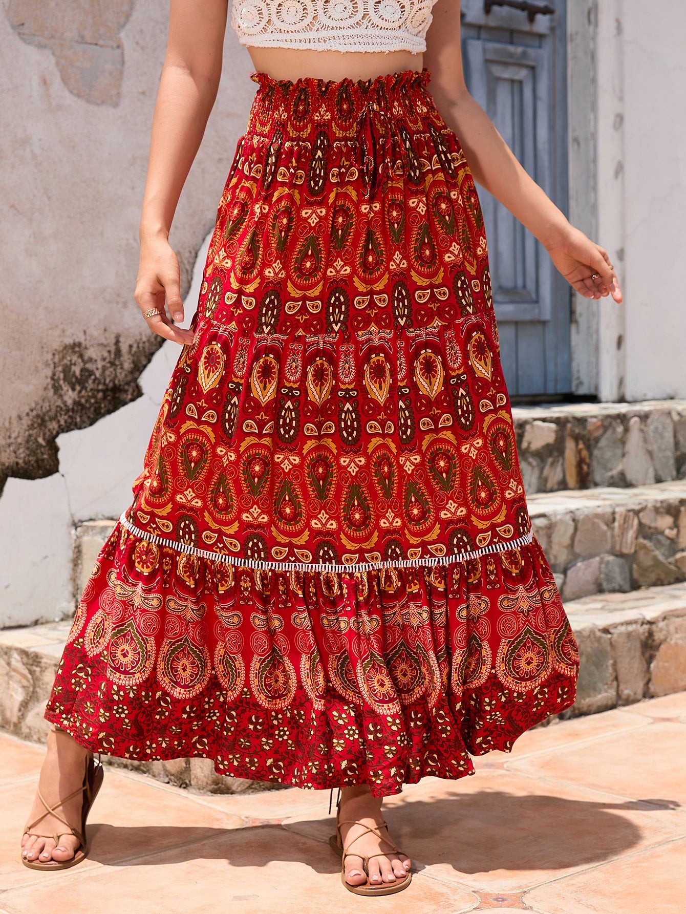 Jupe longue pour femme avec motif cachemire fantaisie et détails à volants Berg-Feldt