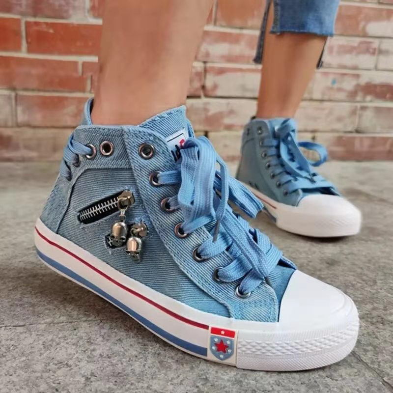 Damen-baskets montantes au look usé moderne avec détails zippés tendance Berg-Feldt