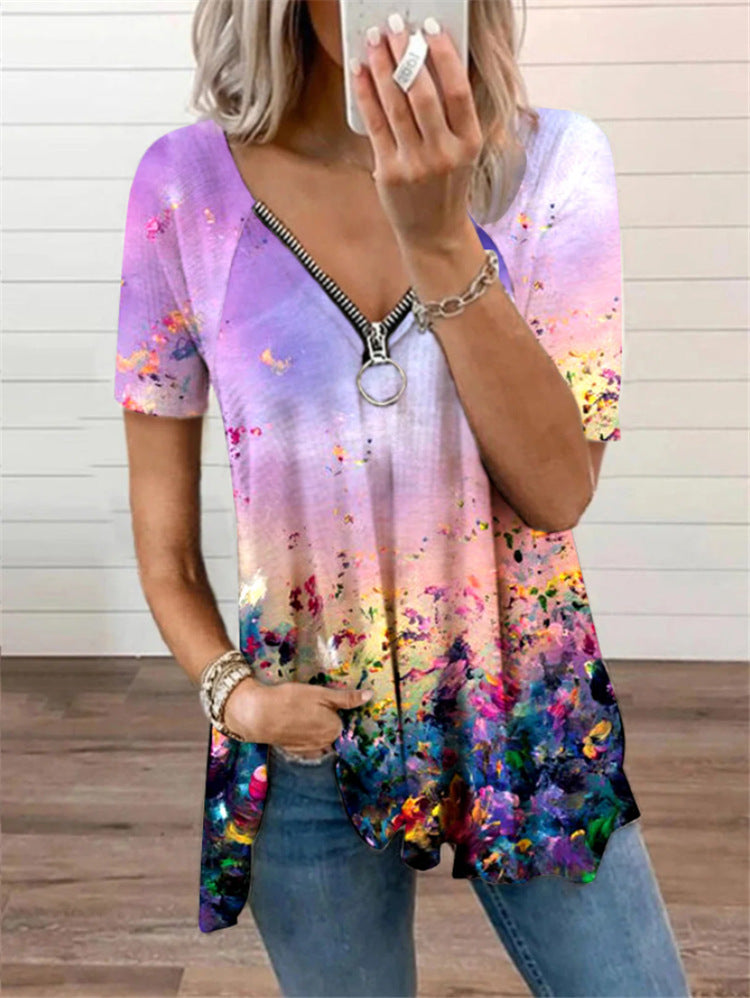 T-shirt pour femme Berg-Feldt avec motif Stars and Stripes et fermeture éclair décorative