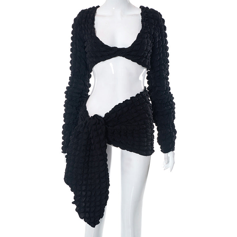 Women's Textured Wrap Top with Cut-Outs by berg-feldt