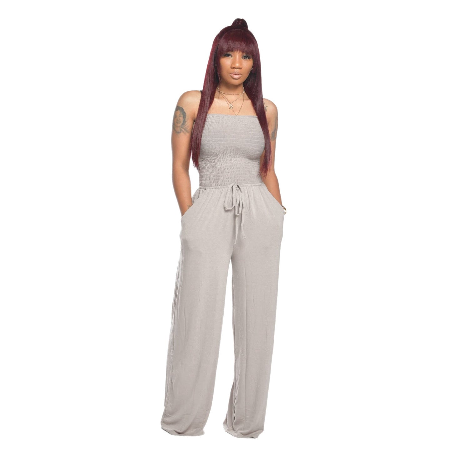 Weitbeiniger Damen Jumpsuit ohne Träger mit Kordelzugbund von berg-feldt