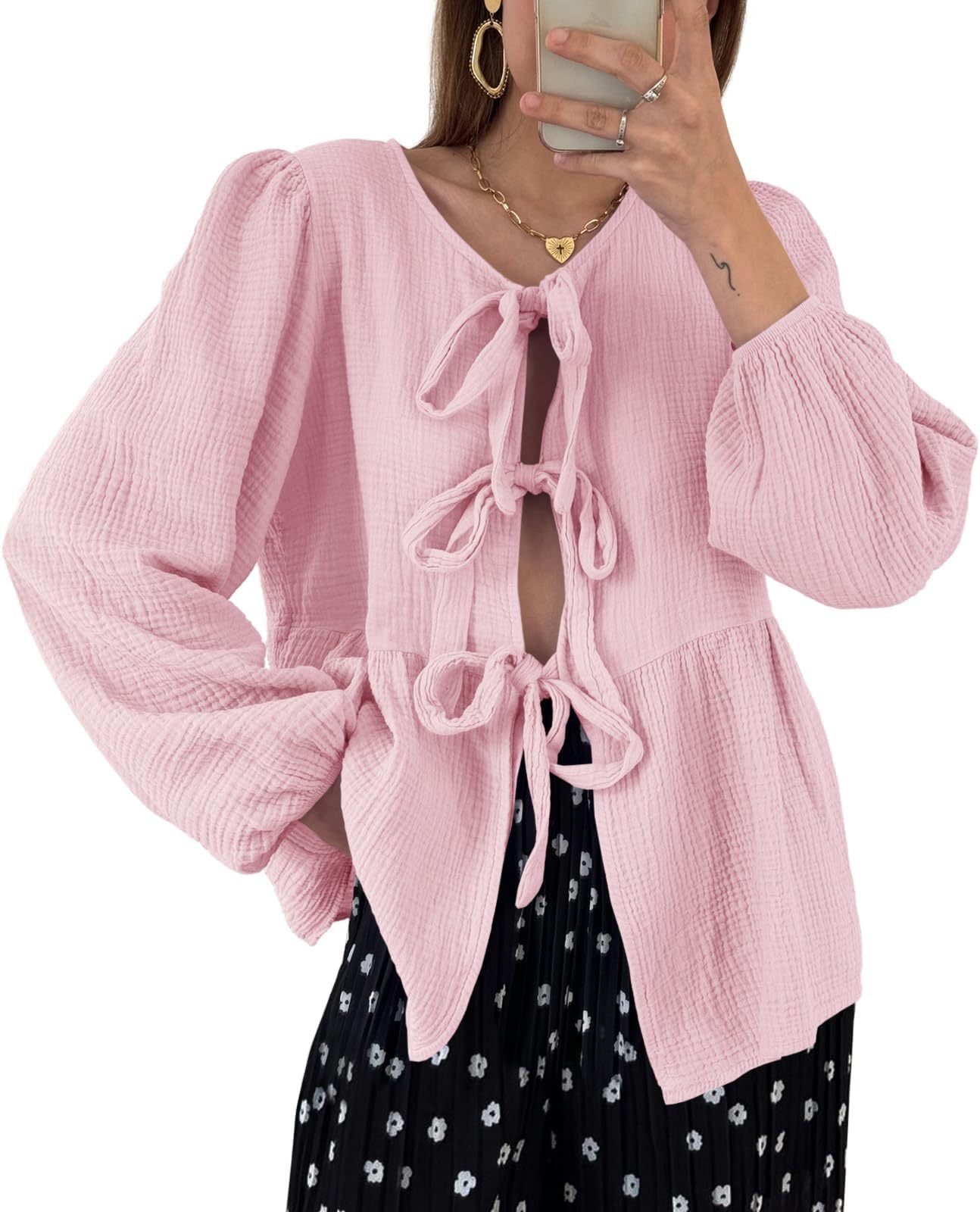 Weite Damenbluse mit Puffärmeln und Schleifendetail von berg-feldt
