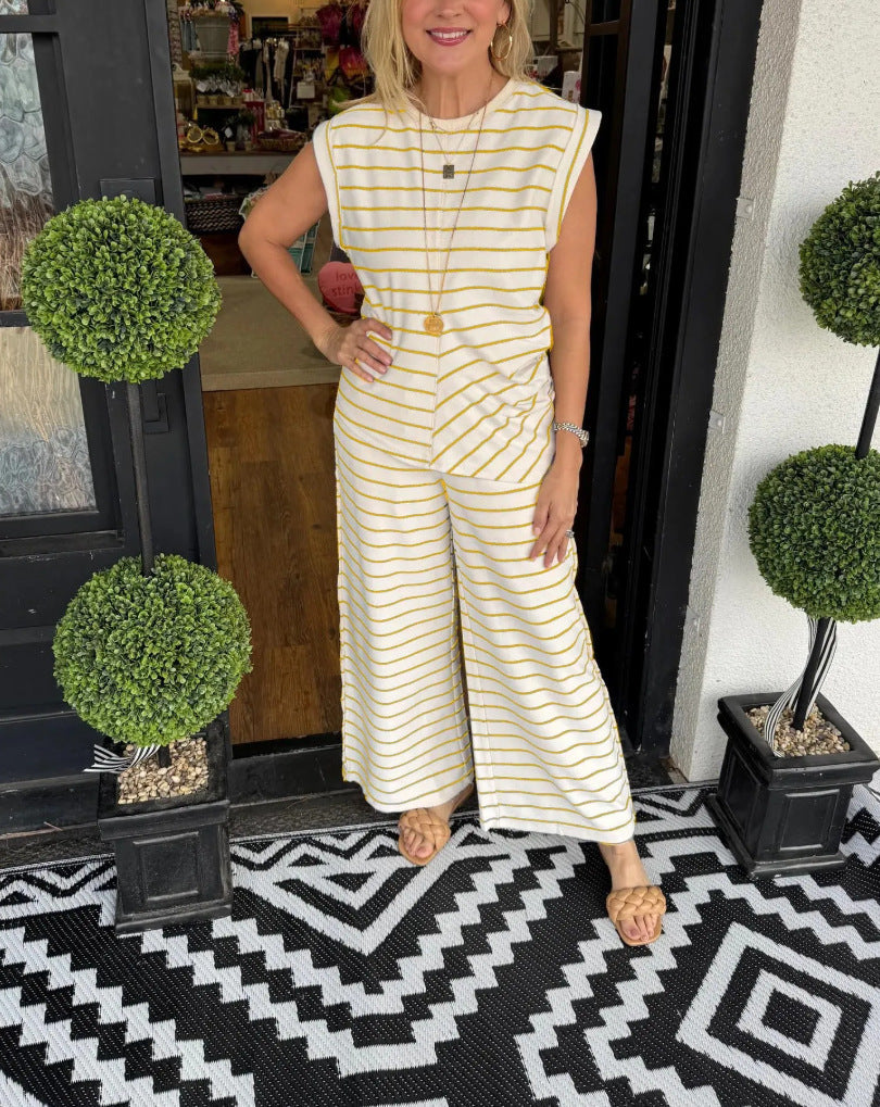 Ärmelloser, weitbeiniger Damen-Jumpsuit mit Streifen von berg-feldt