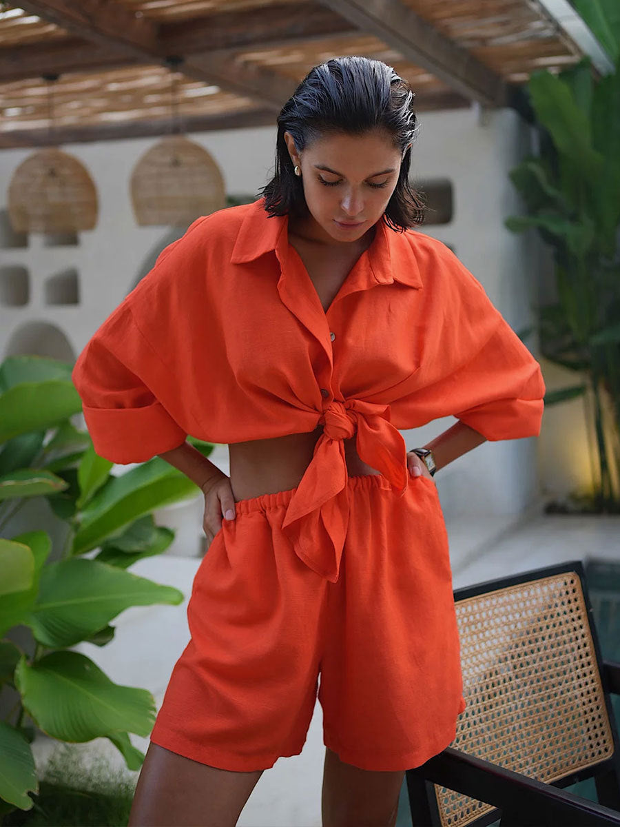 Women's Luxe Tie-Front Shirt and Shorts Set berg-feldt
