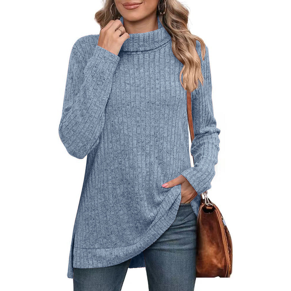 Strukturierter Damen-Rollkragenpullover mit asymmetrischem Saum von berg-feldt