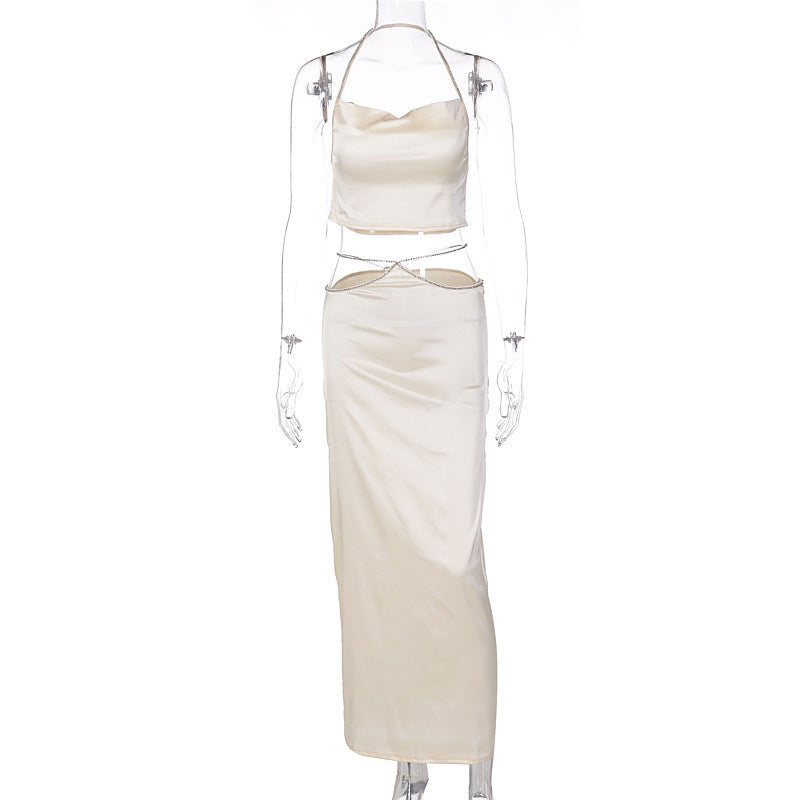 Ensemble deux pièces en satin pour femme : crop top et jupe longue par berg-feldt