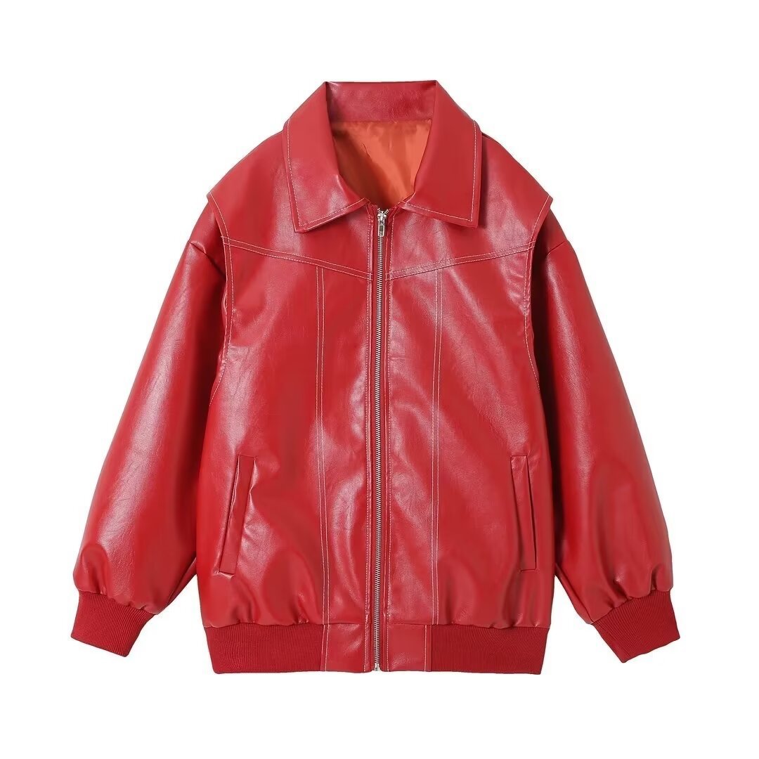 Women's Casual Faux Leather Bomber Jacket berg-feldt