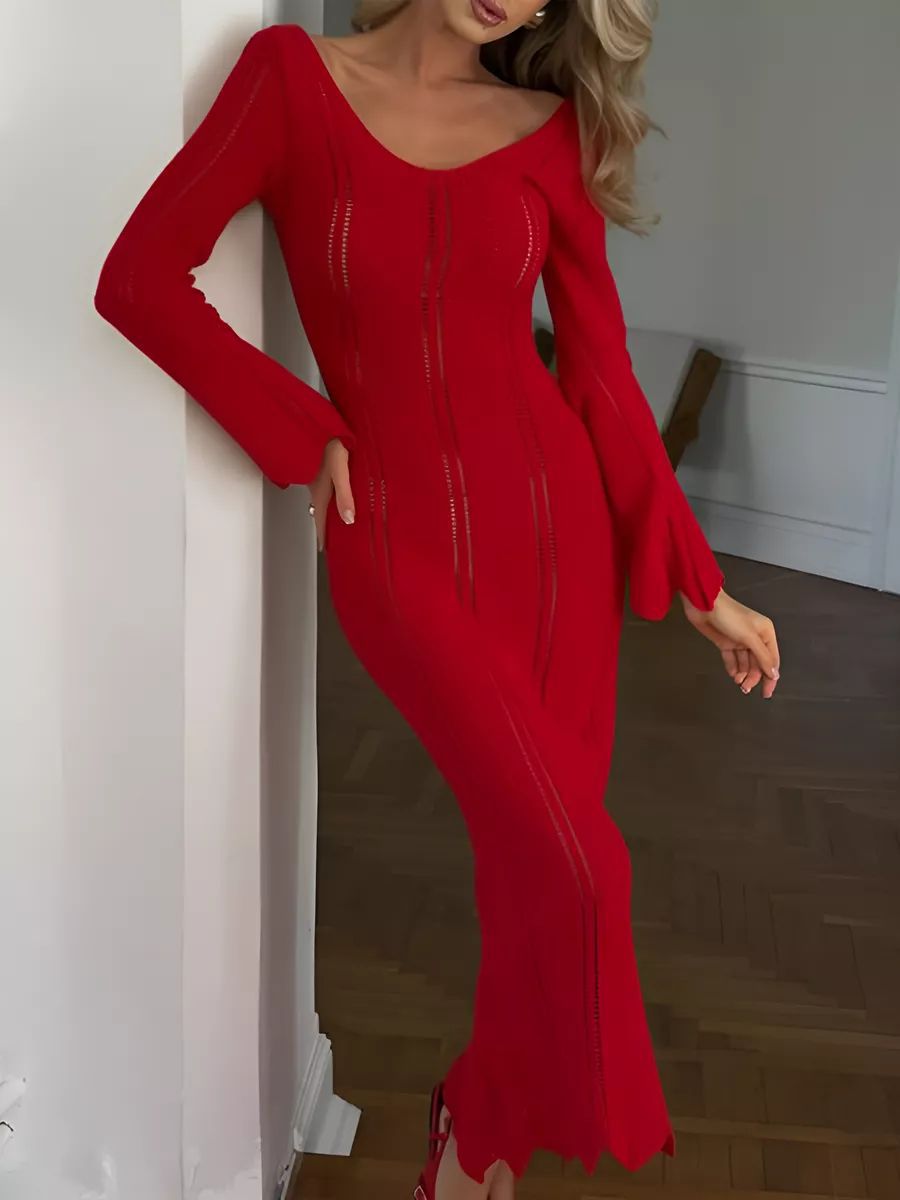 Robe en maille Berg-Feldt pour femmes, décolleté plongeant, manches larges