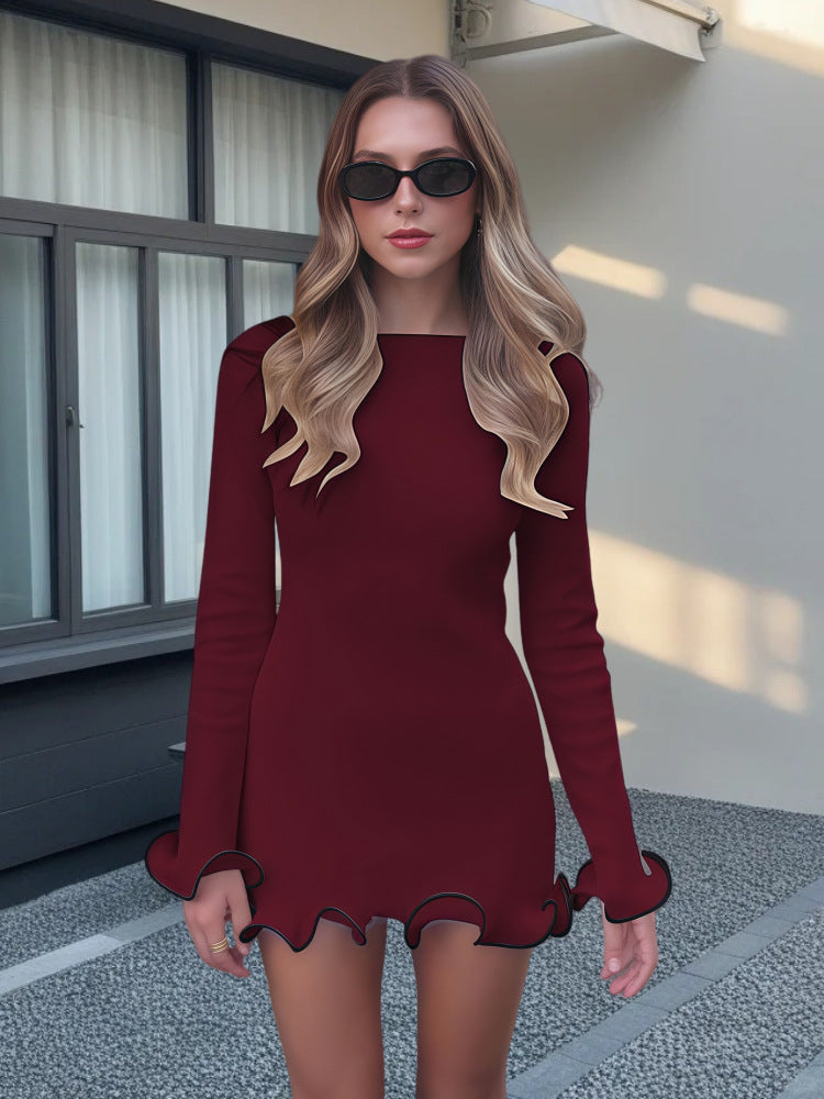 Mini-robe élégante pour femme avec manches à volants sculpturaux et coupe ajustée Berg-Feldt