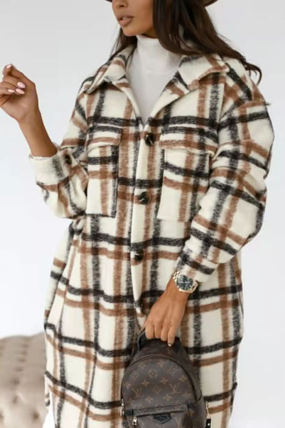 Damen-Manteau chemise oversized à carreaux avec poches pratiques Berg-Feldt
