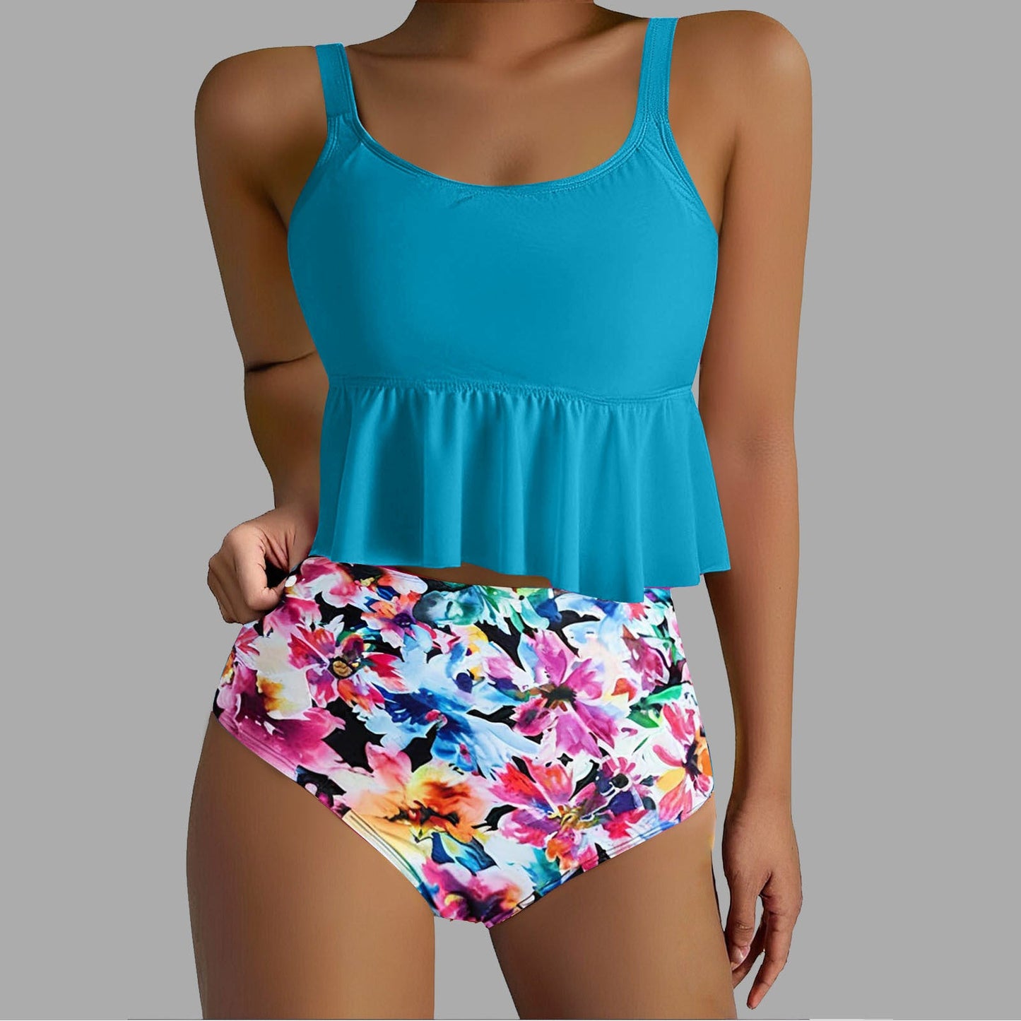 Women's Flowy Peplum Top and High-Waisted Swimsuit Set by berg-feldt
