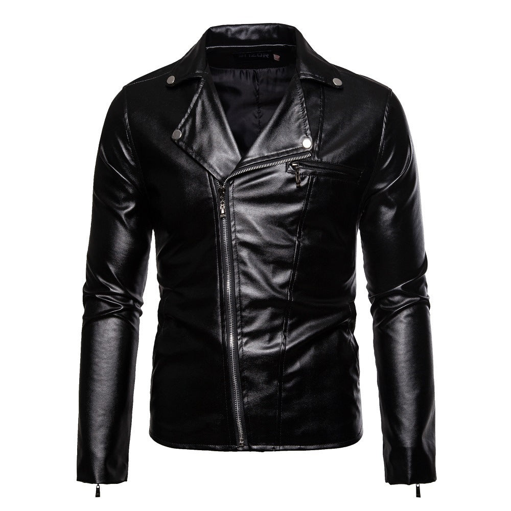 Veste de motard moderne pour homme avec fermeture éclair asymétrique et effet Berg-Feldt