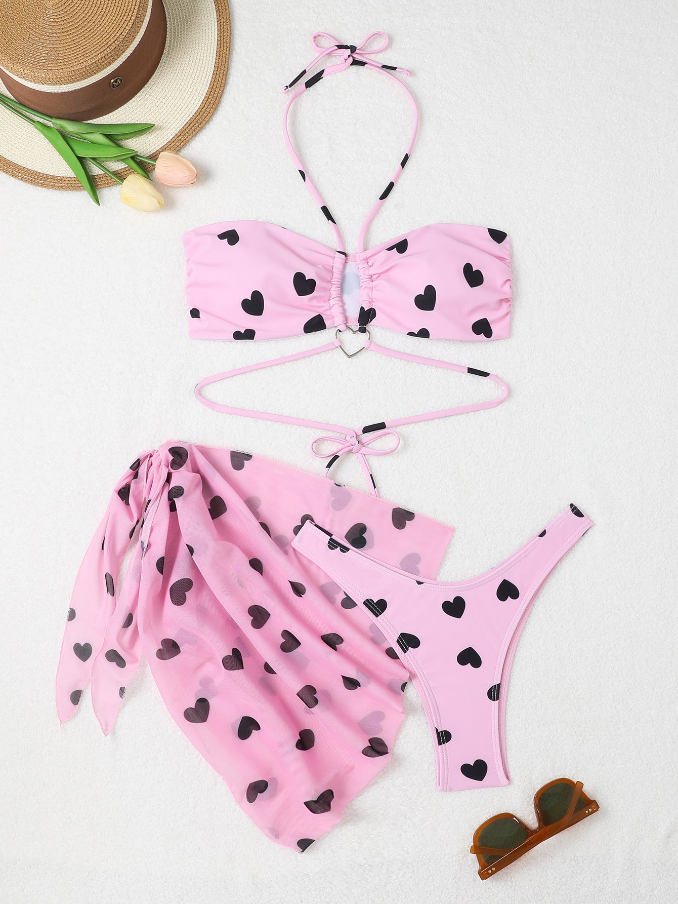 Wickeltuch und Bandeau-Bikini mit Herzprint von berg-feldt für Damen