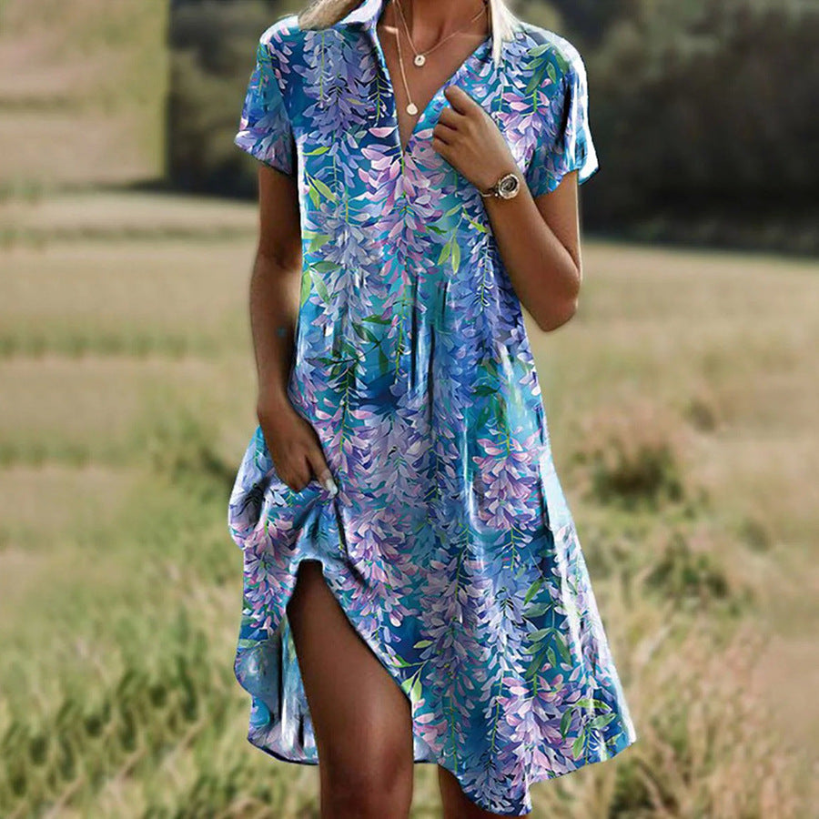 Asymmetrisches Damenkleid mit Knopfleiste und Blumenmuster von berg-feldt