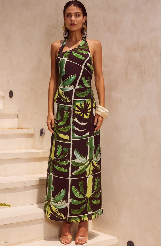 Women's Tropical Print Halter Maxi Dress berg-feldt