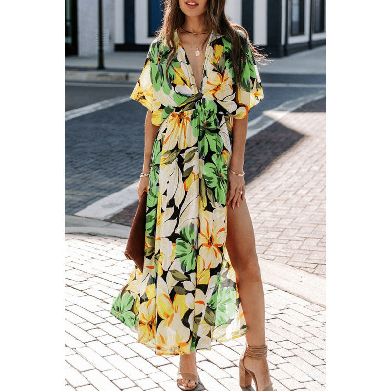 Maxikleid für Damen mit Blumenmuster und seitlichem Schlitz von berg-feldt