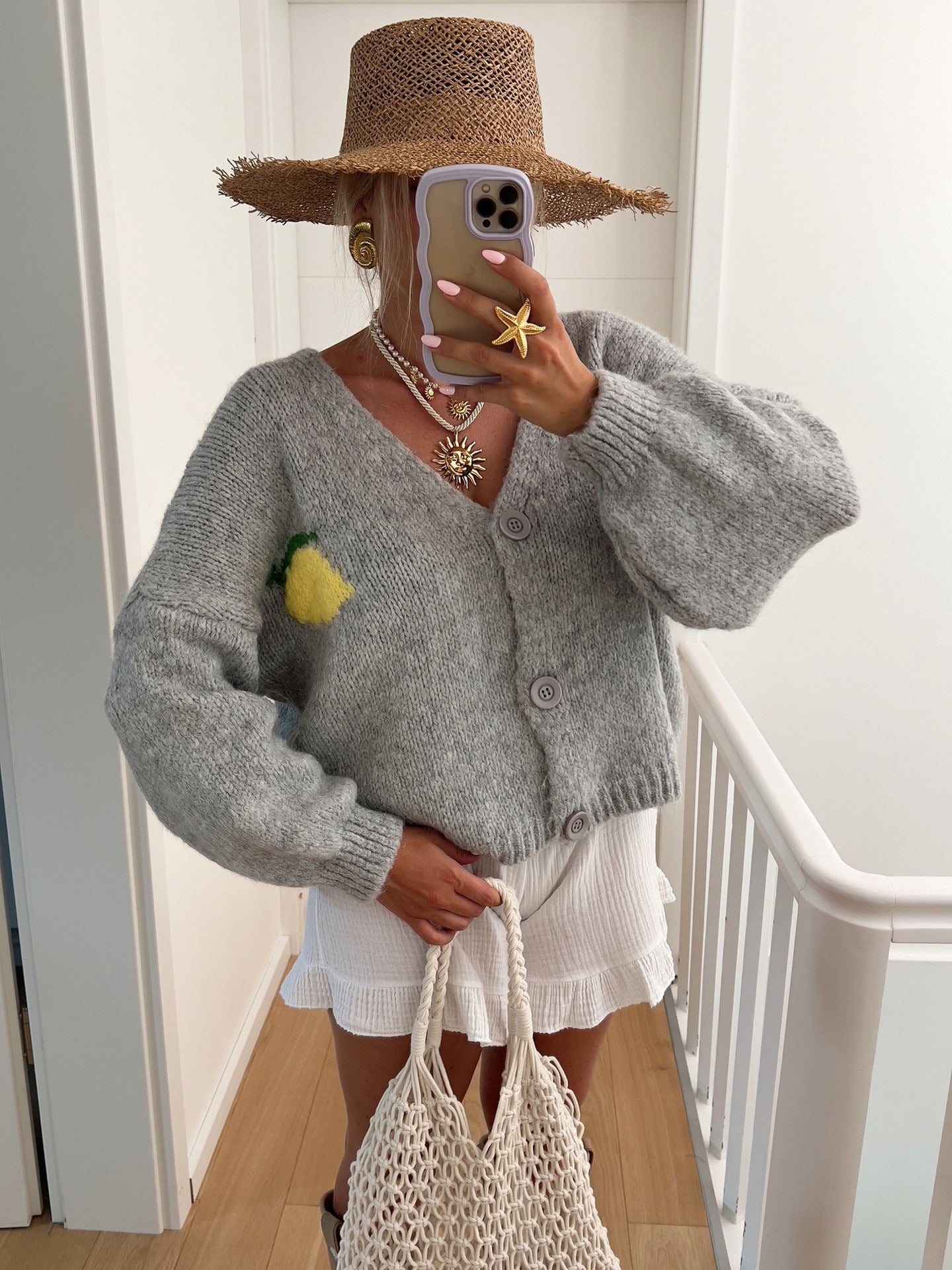 Cardigan en grosse maille pour femme avec motif citron unique et fermeture boutonnée Berg-Feldt