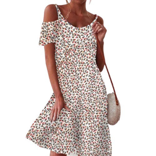 Berg-Feldt Robe florale à épaules dénudées pour femme, ajustée et évasée